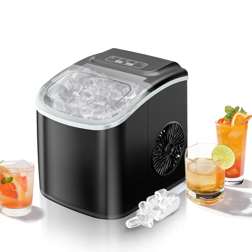 Erivess Ice Makers Countertop, Portable Ice Machine Maker Self-Cleaning, 26Lbs/24H, 9 Bullet Cubes Ready in 6 Mins, Scoop and Basket, for Home/Office/Kitchen