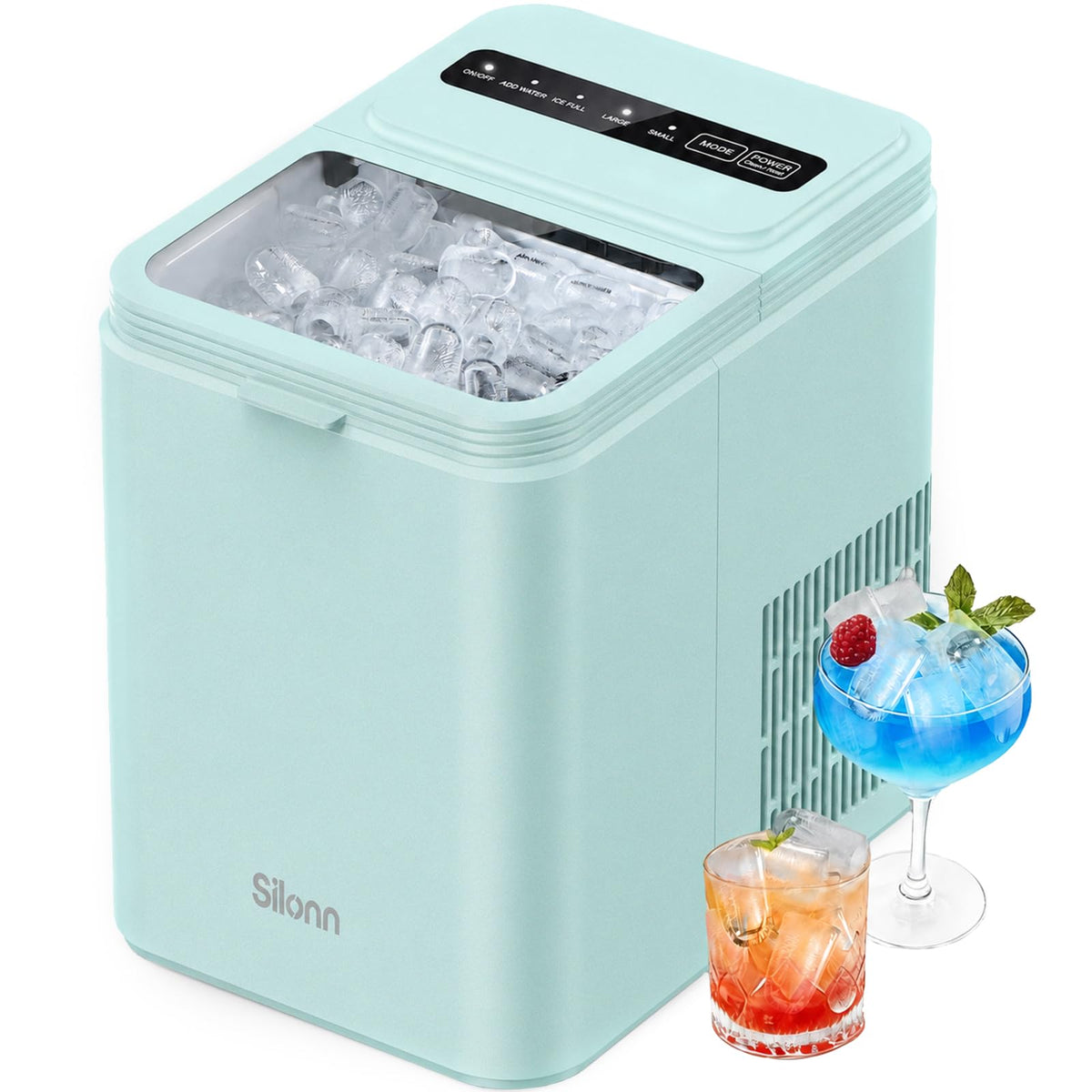 Silonn Countertop Ice Maker, Ice Makers Countertop with 2.5L Expandable Ice Basket & 1.8L Water Tank, 26Lbs/24H, 9 Bullet Ice in 6 Mins, Self-Cleaning, 2 Ice Sizes for Home Kitchen