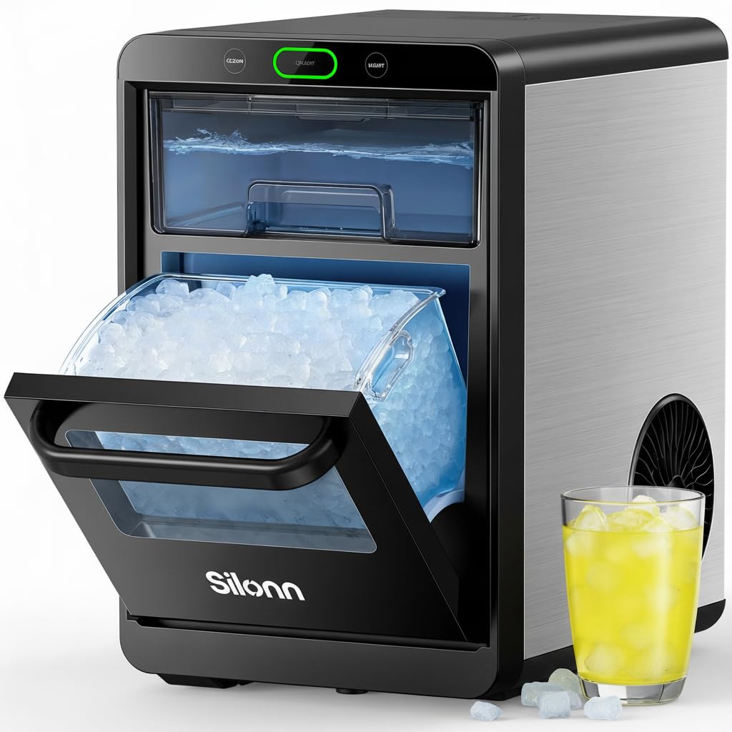 Silonn Countertop Ice Maker, Ice Makers Countertop with 2.5L Expandable Ice Basket & 1.8L Water Tank, 26Lbs/24H, 9 Bullet Ice in 6 Mins, Self-Cleaning, 2 Ice Sizes for Home Kitchen