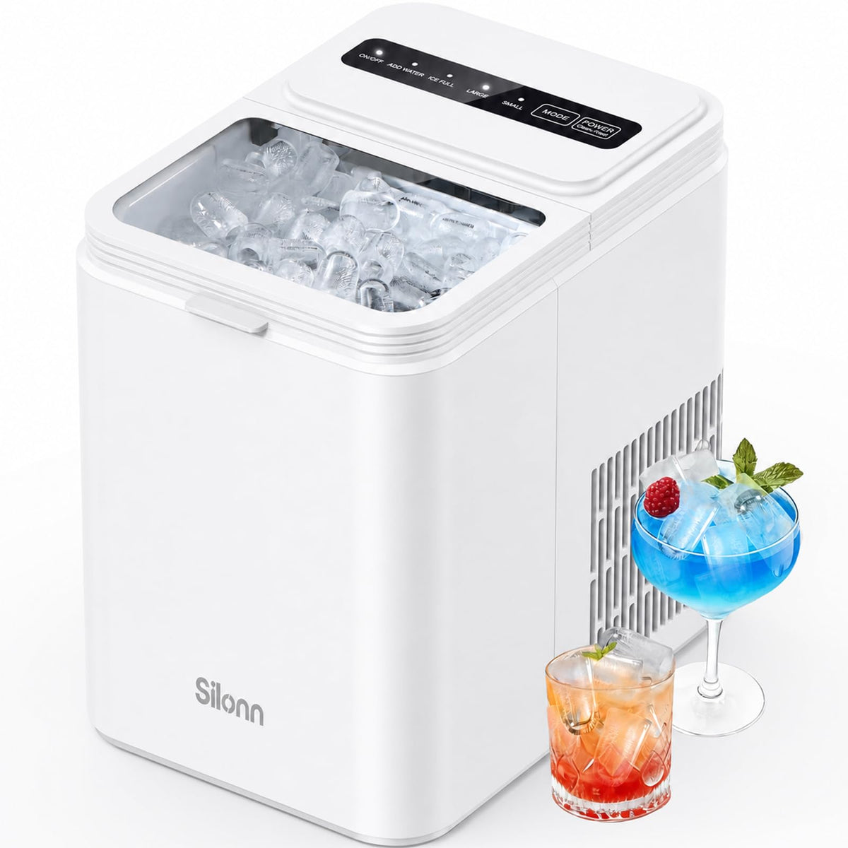 Silonn Countertop Ice Maker, Ice Makers Countertop with 2.5L Expandable Ice Basket & 1.8L Water Tank, 26Lbs/24H, 9 Bullet Ice in 6 Mins, Self-Cleaning, 2 Ice Sizes for Home Kitchen