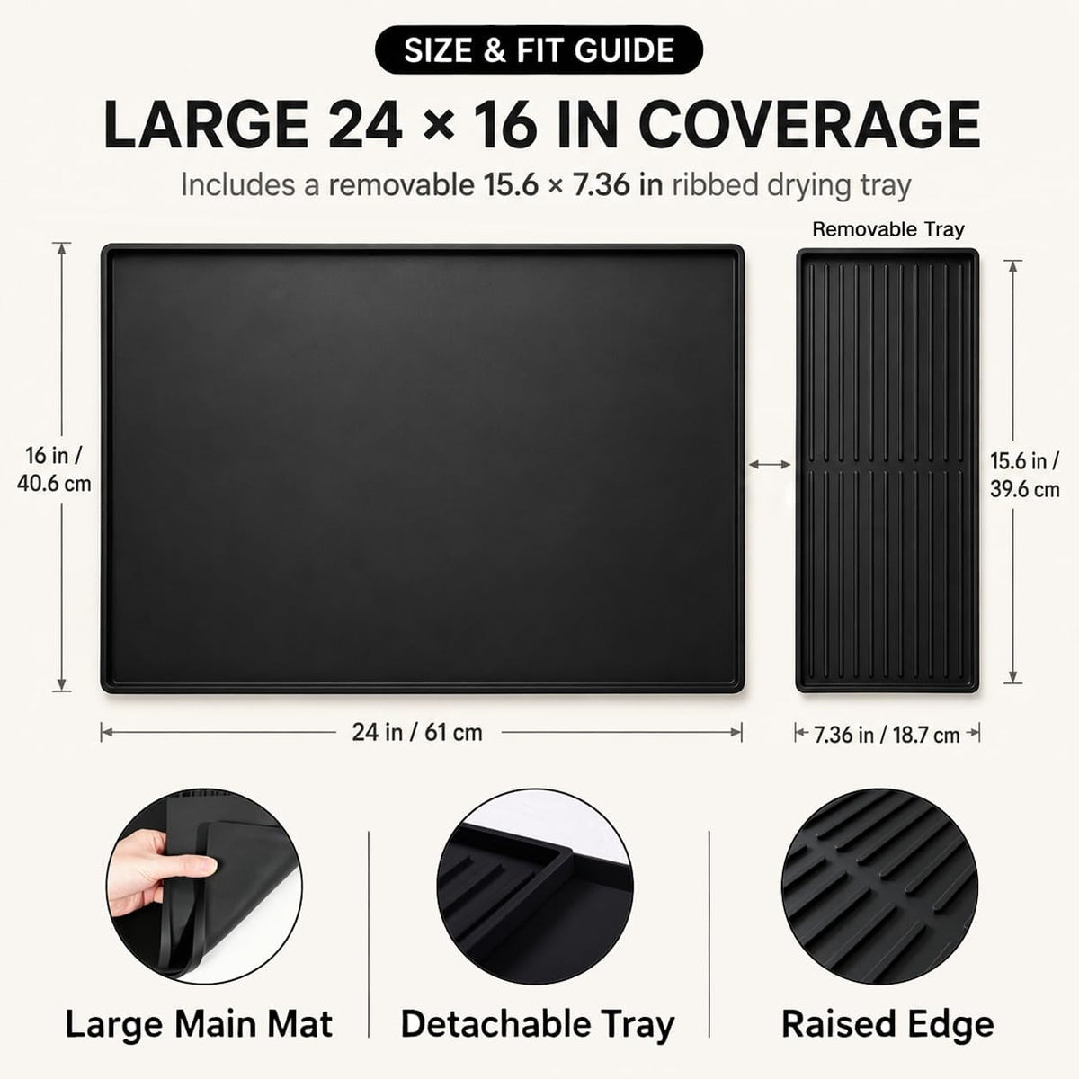Silicone Coffee Mat with Removable Tray for Coffee Bar Organizer