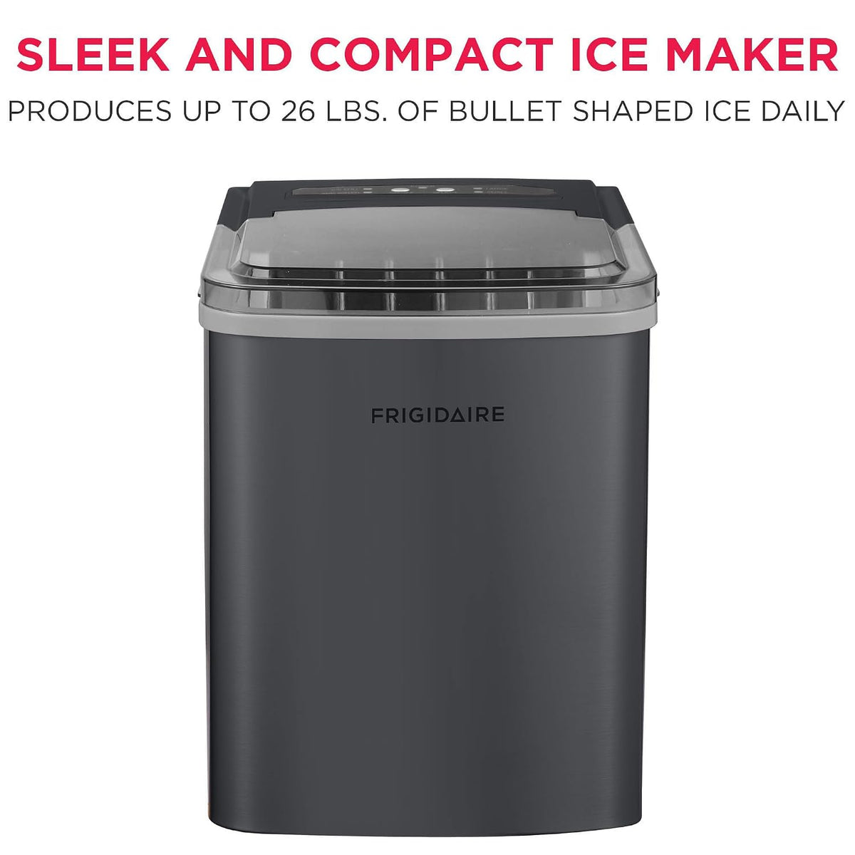 Frigidaire Countertop Portable, 26 lb per Day Bullet Ice Maker Machine (Black Stainless Steel)