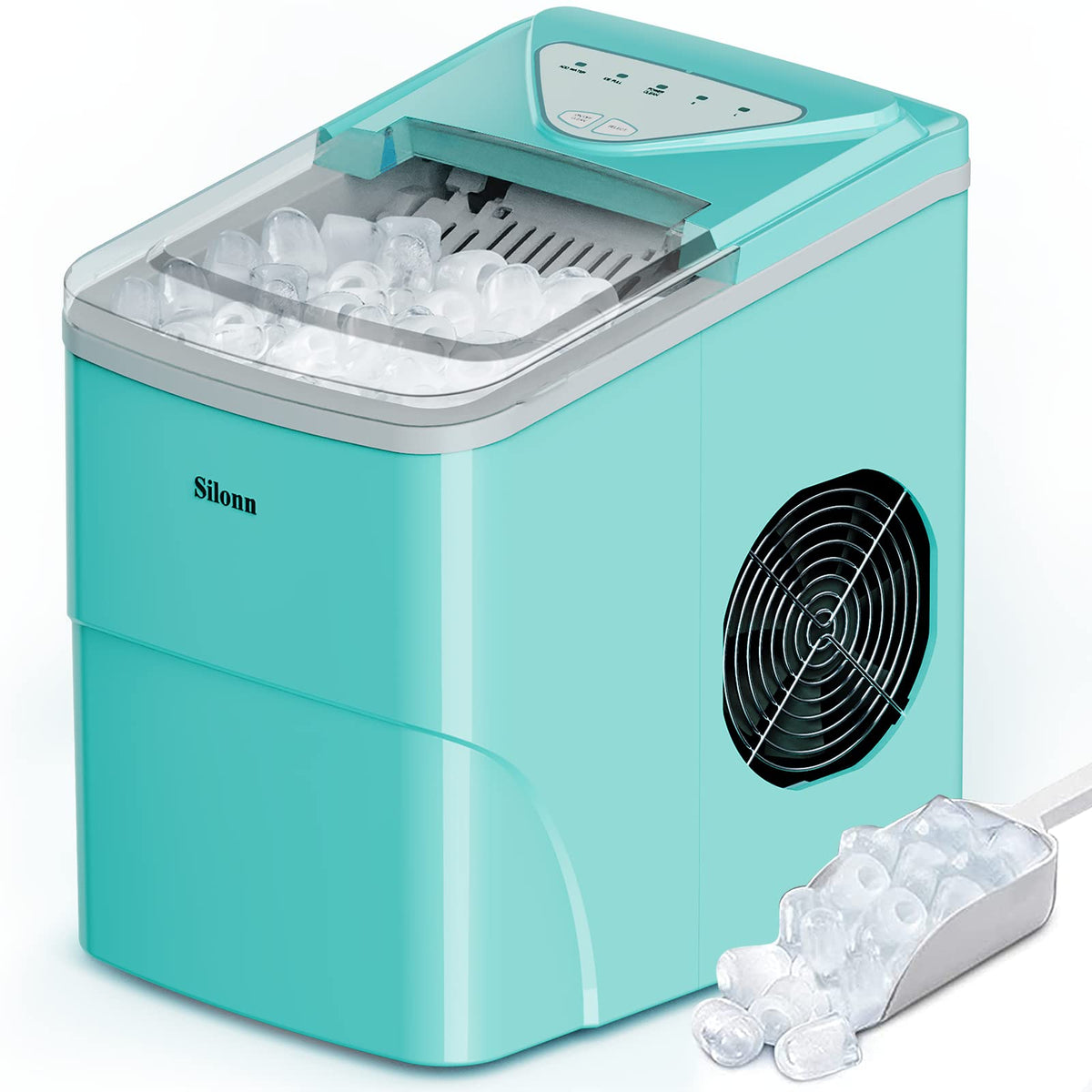 Silonn Countertop Ice Maker with 2.5L Expandable Ice Basket, 26.5lbs/24H, 9 Cubes in 6 Mins, 2 Ice Sizes, Self-Cleaning & LED Touch Control for Home Kitchen Office