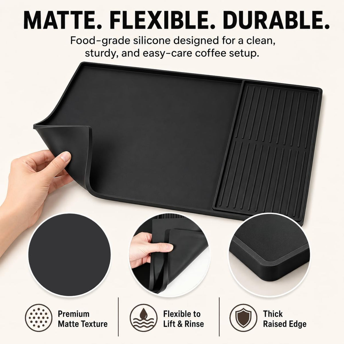 Silicone Coffee Mat with Removable Tray for Coffee Bar Organizer
