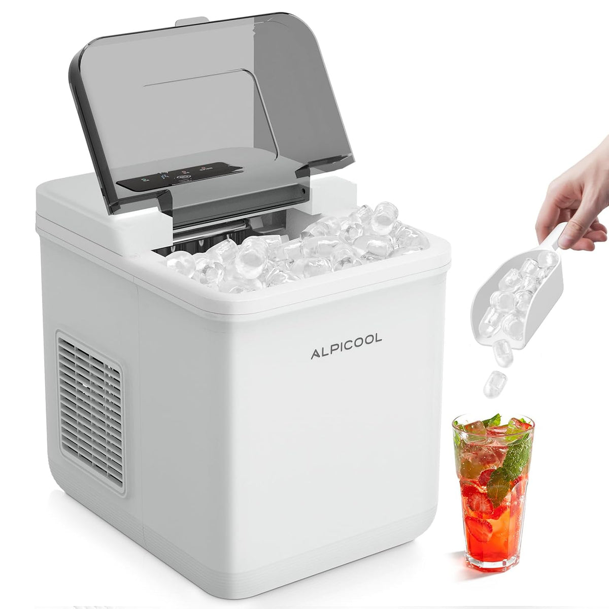 Alpicool Bullet Ice Maker Countertop, Portable Ice Machine Makes 9 Bullet Ice Cubes in 8 Minutes, 24lbs of Ice in 24H, Compact Ice Maker with Scoop and Basket for Home, Kitchen, RV, Camping