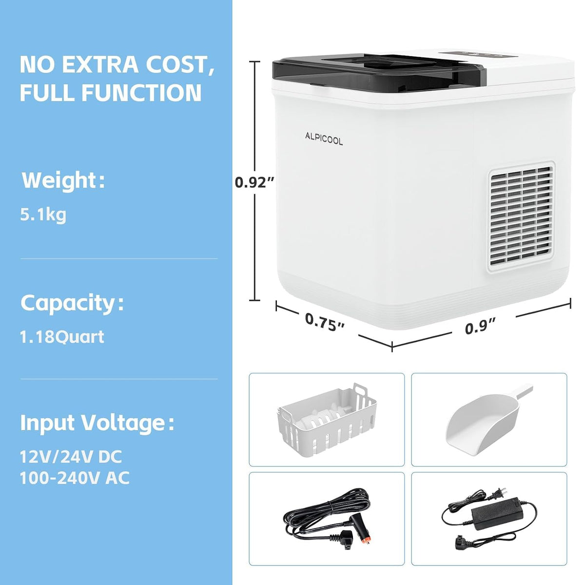 Alpicool Bullet Ice Maker Countertop, Portable Ice Machine Makes 9 Bullet Ice Cubes in 8 Minutes, 24lbs of Ice in 24H, Compact Ice Maker with Scoop and Basket for Home, Kitchen, RV, Camping