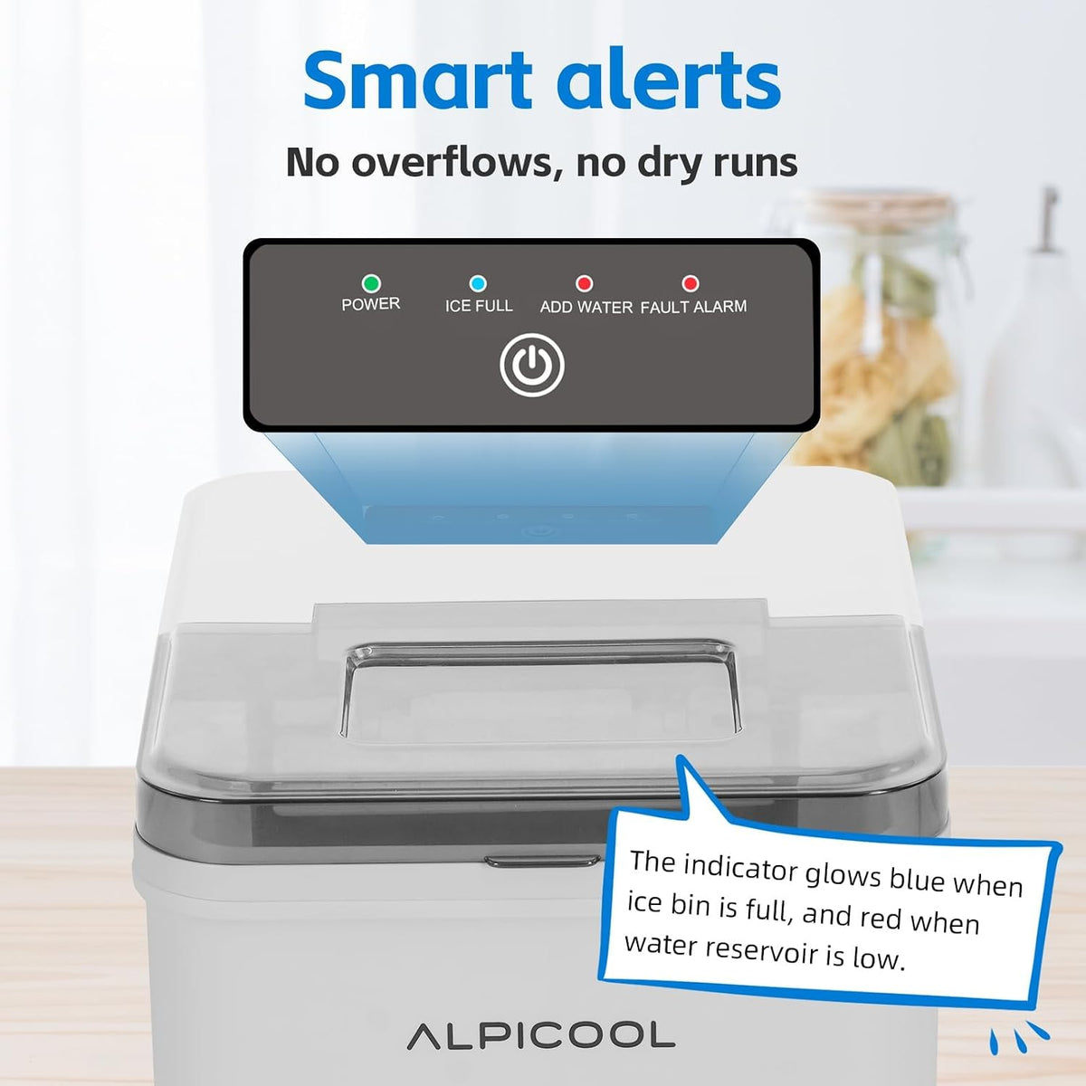 Alpicool Bullet Ice Maker Countertop, Portable Ice Machine Makes 9 Bullet Ice Cubes in 8 Minutes, 24lbs of Ice in 24H, Compact Ice Maker with Scoop and Basket for Home, Kitchen, RV, Camping
