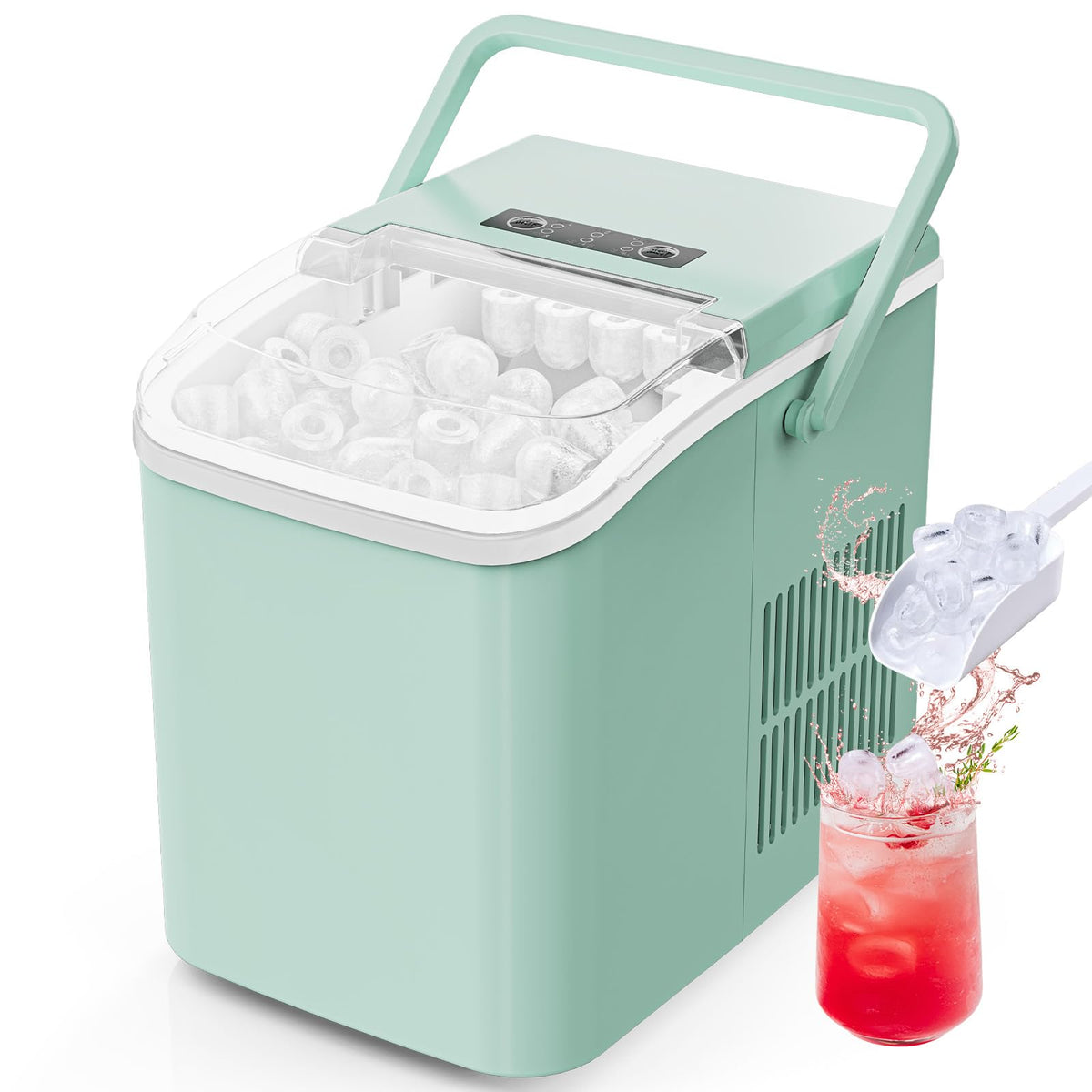 Sweetcrispy Countertop Ice Maker with Scoop, Basket and Handle, Portable Ice Machine 9 Cubes Ready in 6 Mins, 26.5lbs in 24Hrs, 2 Sizes for Home Kitchen Office Bar Party, Coal Black