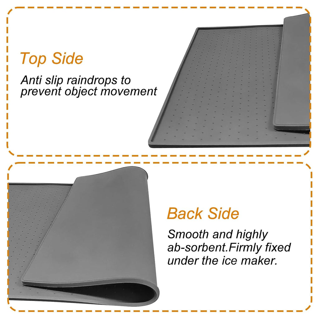 Silicone Ice Makers Countertop Mat Waterproof with Raised Edge Prevents Liquid Spillage, Nugget Ice Machine Countertop Mat with Non-Slip Raised Dots, Portable 19“x12”（Only Mat Not Include Ice Maker）