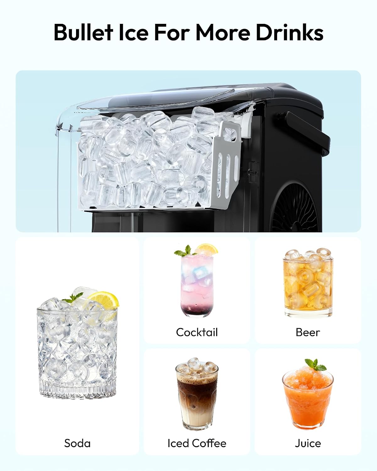 EUHOMY Countertop Ice Maker Machine with Handle, 26lbs in 24Hrs, 9 Ice Cubes Ready in 6 Mins, Auto-Cleaning Portable Ice Maker with Basket and Scoop, for Home/Kitchen/Camping/RV. (Black)