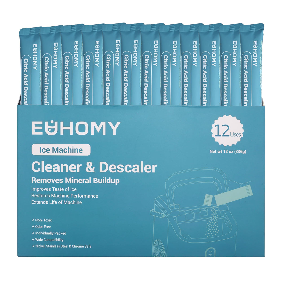 EUHOMY Ice Maker Cleaner & Descaler, 4 Uses & Individually Packed
