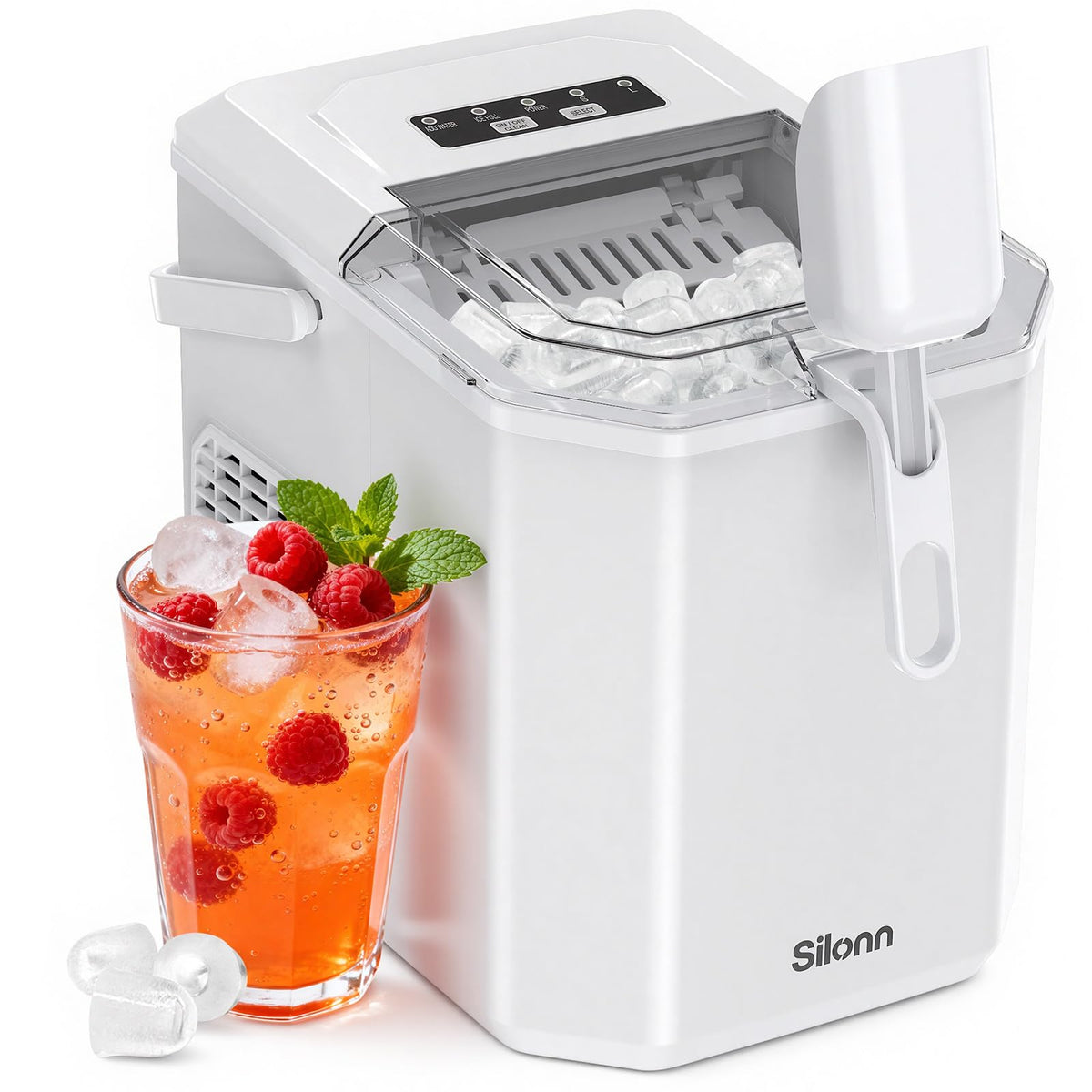 Silonn Countertop Ice Maker, Ice Makers Countertop with 2.5L Expandable Ice Basket & 1.8L Water Tank, 26Lbs/24H, 9 Bullet Ice in 6 Mins, Self-Cleaning, 2 Ice Sizes for Home Kitchen