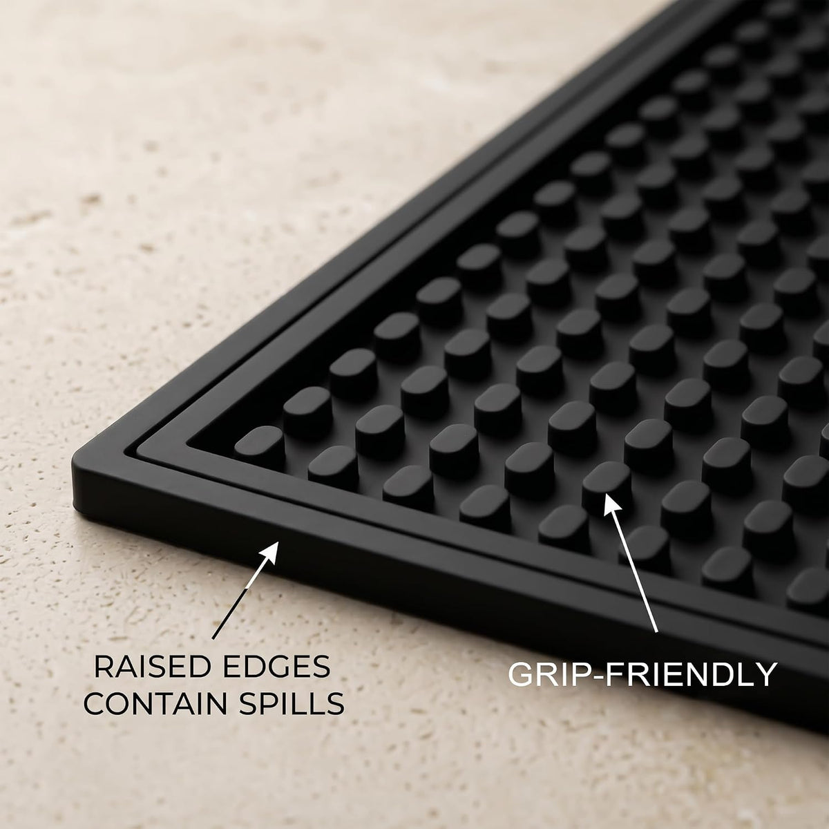 Rubber Bar Mats for Countertop, 12"x18" Black 4 Pack - Heat Resistant Coffee Bar Mat & Spill-proof Dish Drying Mat for Kitchen Counter, Home Bar, Coffee Station - Non-Slip Grip Rubber Mat, Easy Clean