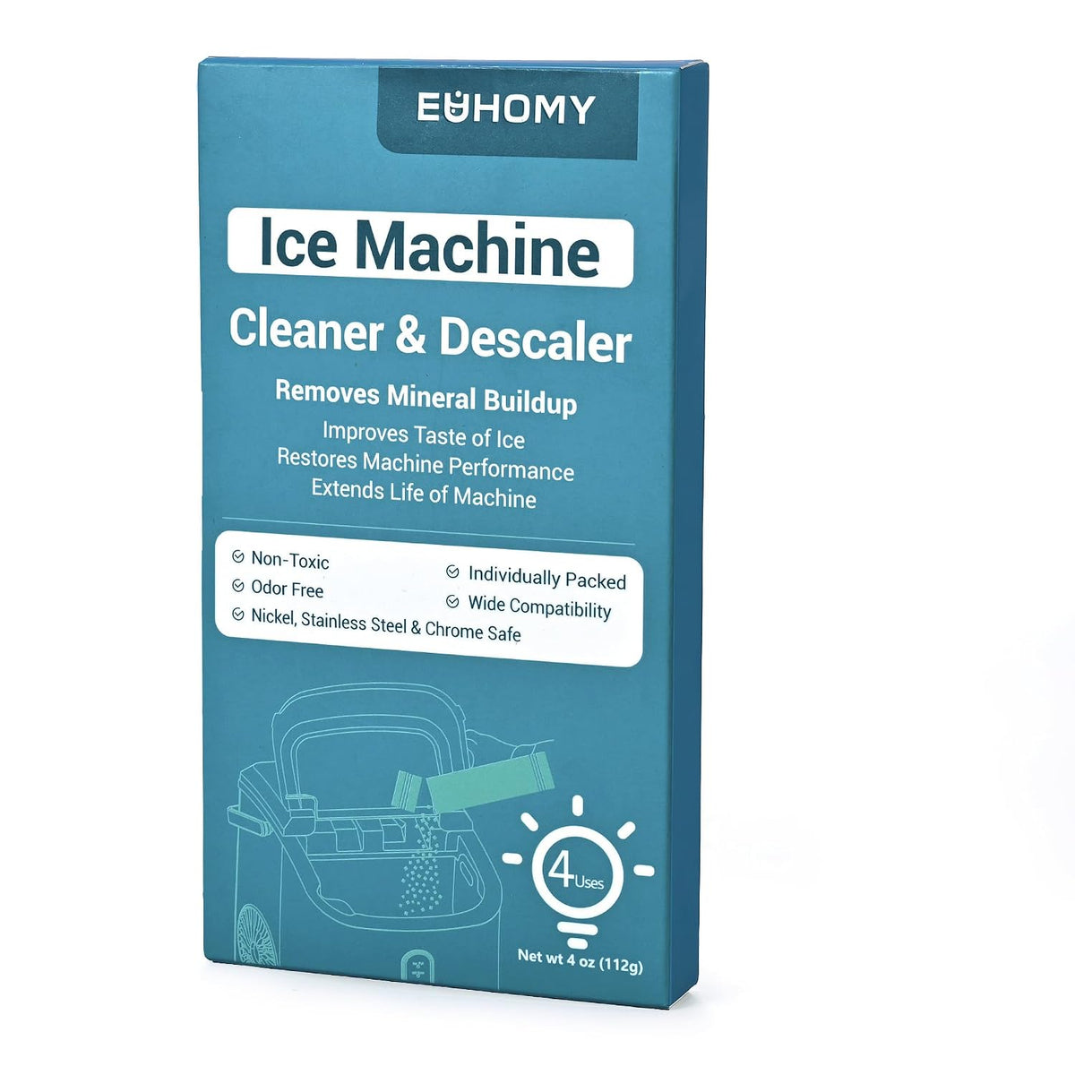 EUHOMY Ice Maker Cleaner & Descaler, 4 Uses & Individually Packed