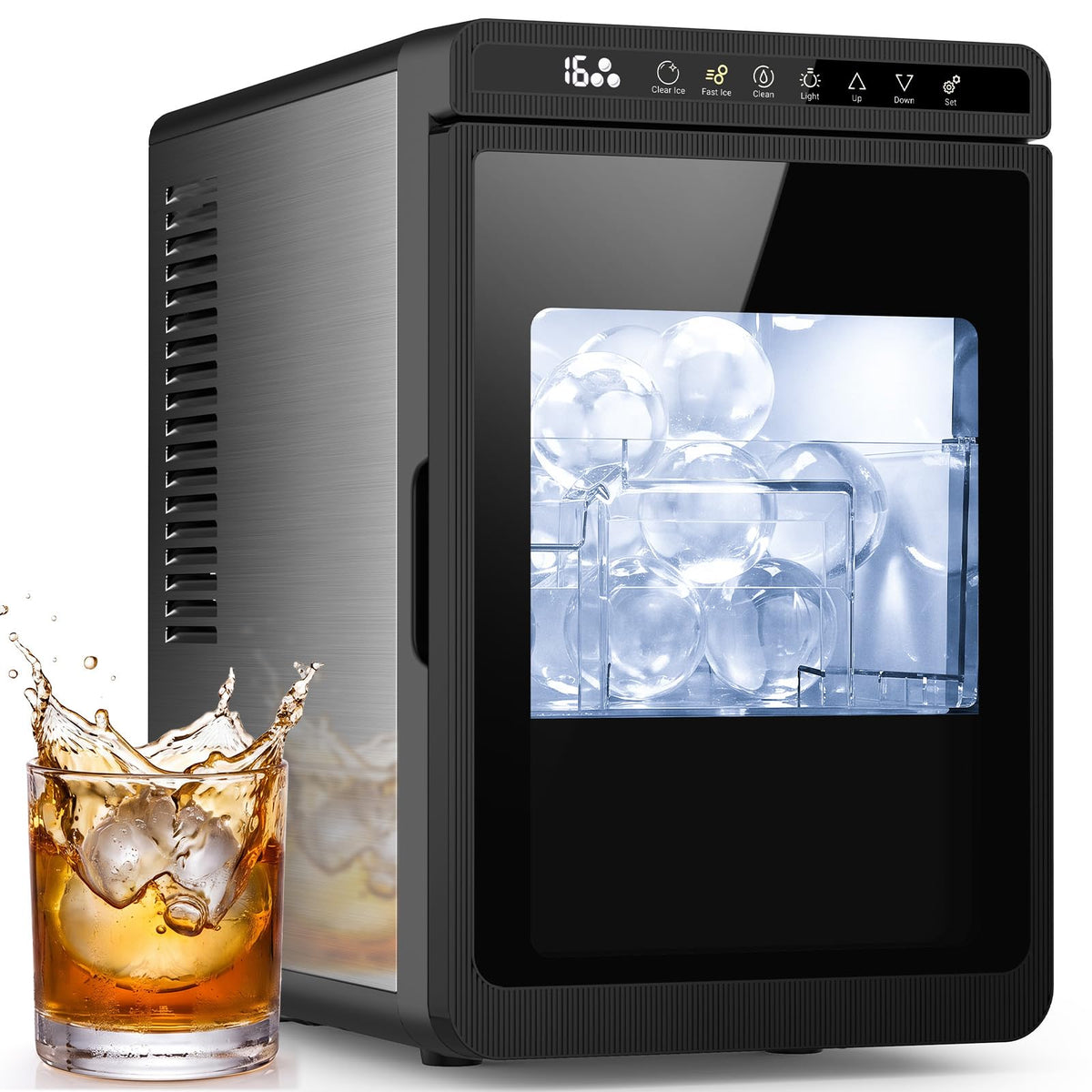 Ice Maker Countertop, Efficient Easy Carry Ice Machine, Self-Cleaning Ice Maker with Ice Scoop & Basket, 9pcs/ 6mins 26.6Lbs Per Day for Home/Office/Kitchen,Black