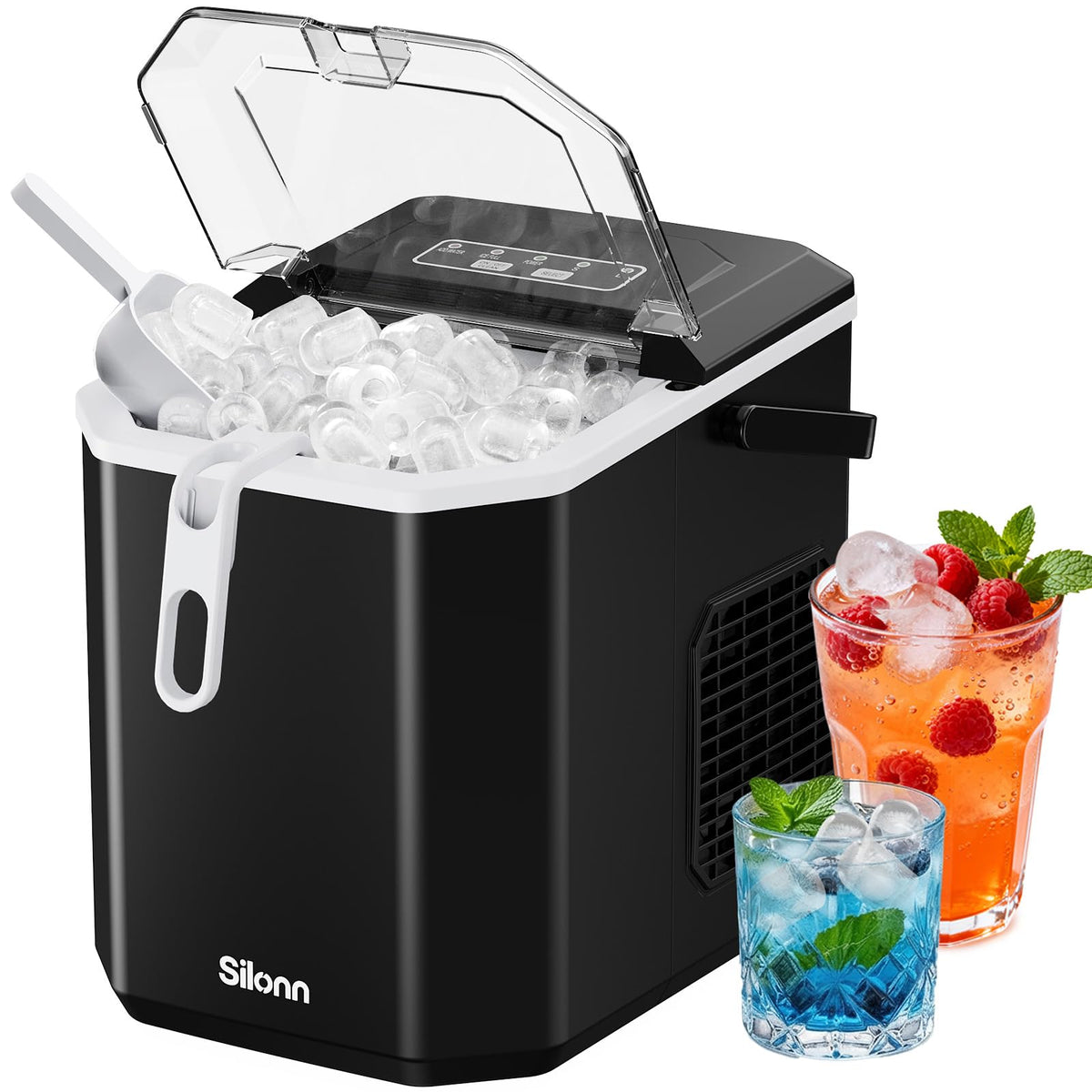 Silonn Countertop Ice Maker, Ice Makers Countertop with 2.5L Expandable Ice Basket & 1.8L Water Tank, 26Lbs/24H, 9 Bullet Ice in 6 Mins, Self-Cleaning, 2 Ice Sizes for Home Kitchen
