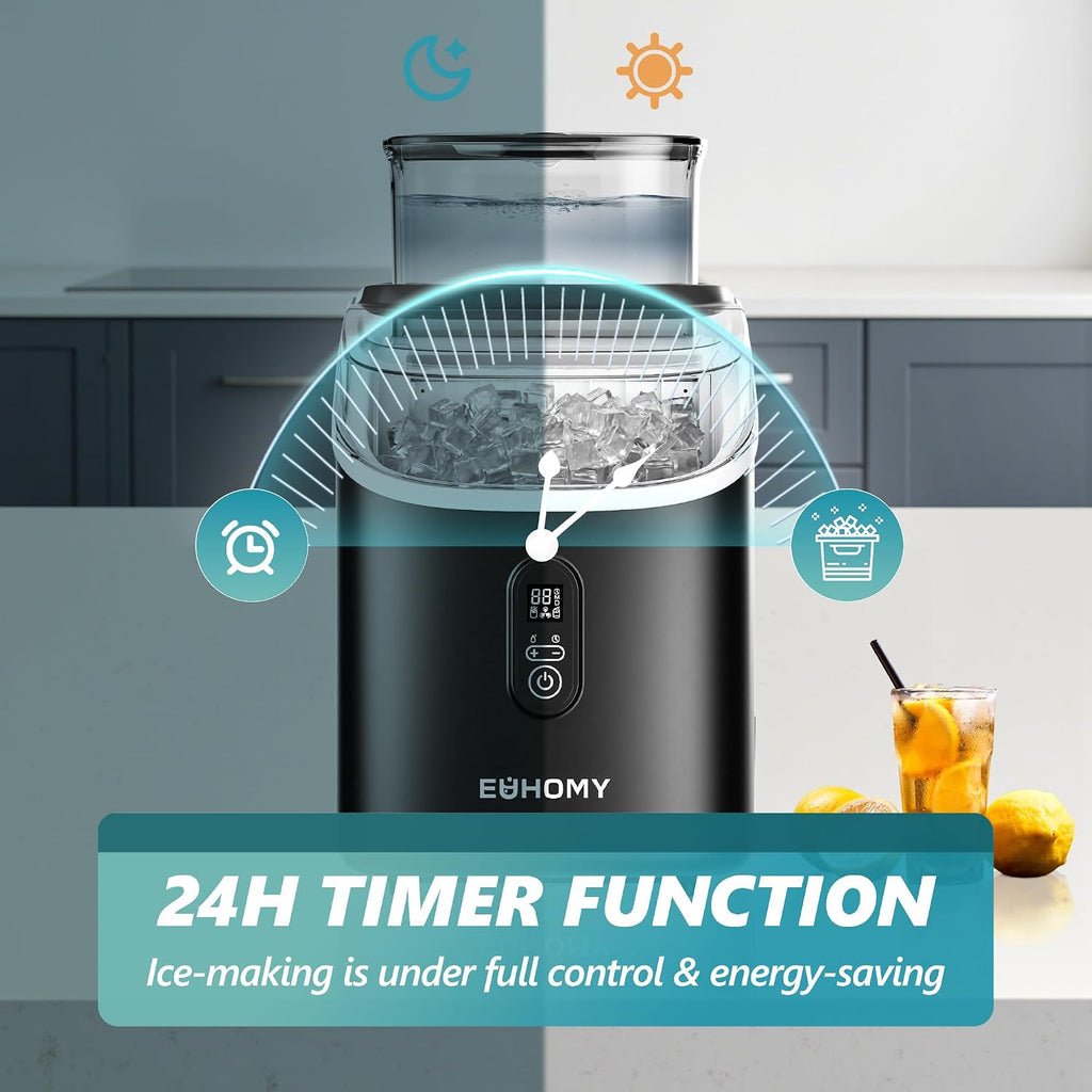 EUHOMY Clear Ice Cube Maker Countertop with 1.5L Top Tank, 34Lbs/Day