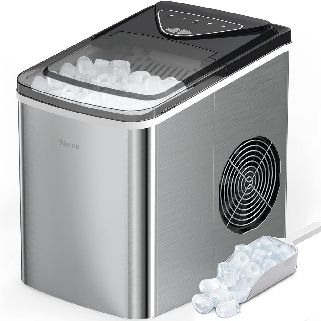 Silonn Countertop Ice Maker, Ice Makers Countertop with 2.5L Expandable Ice Basket & 1.8L Water Tank, 26Lbs/24H, 9 Bullet Ice in 6 Mins, Self-Cleaning, 2 Ice Sizes for Home Kitchen