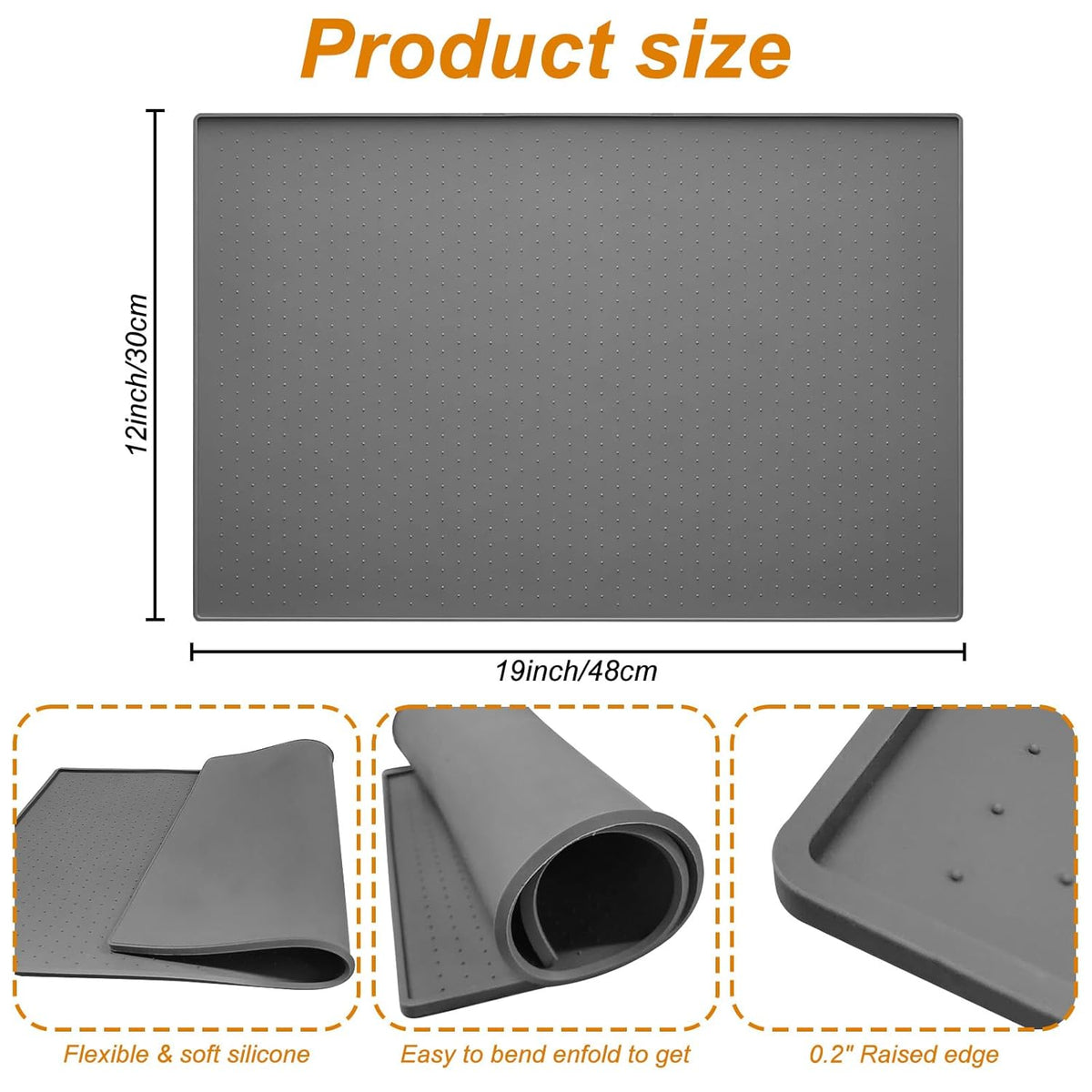 Silicone Ice Makers Countertop Mat Waterproof with Raised Edge Prevents Liquid Spillage, Nugget Ice Machine Countertop Mat with Non-Slip Raised Dots, Portable 19“x12”（Only Mat Not Include Ice Maker）