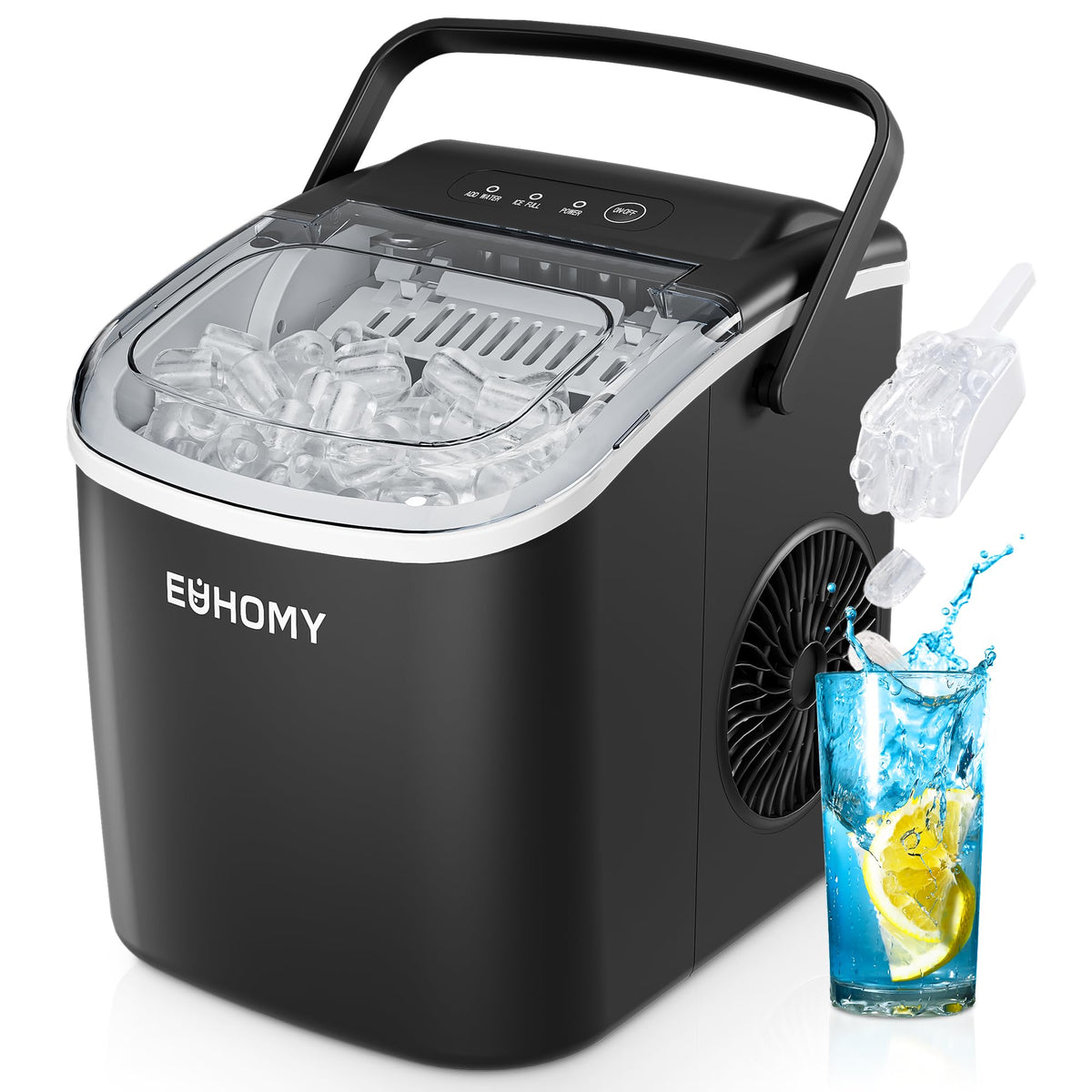 EUHOMY Clear Ice Cube Maker Countertop with 1.5L Top Tank, 34Lbs/Day