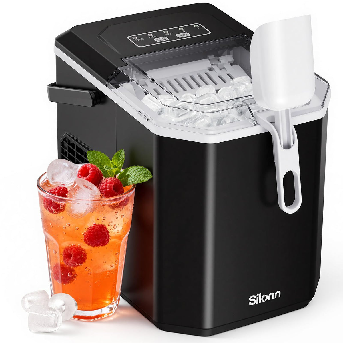 Silonn Countertop Ice Maker, Ice Makers Countertop with 2.5L Expandable Ice Basket & 1.8L Water Tank, 26Lbs/24H, 9 Bullet Ice in 6 Mins, Self-Cleaning, 2 Ice Sizes for Home Kitchen