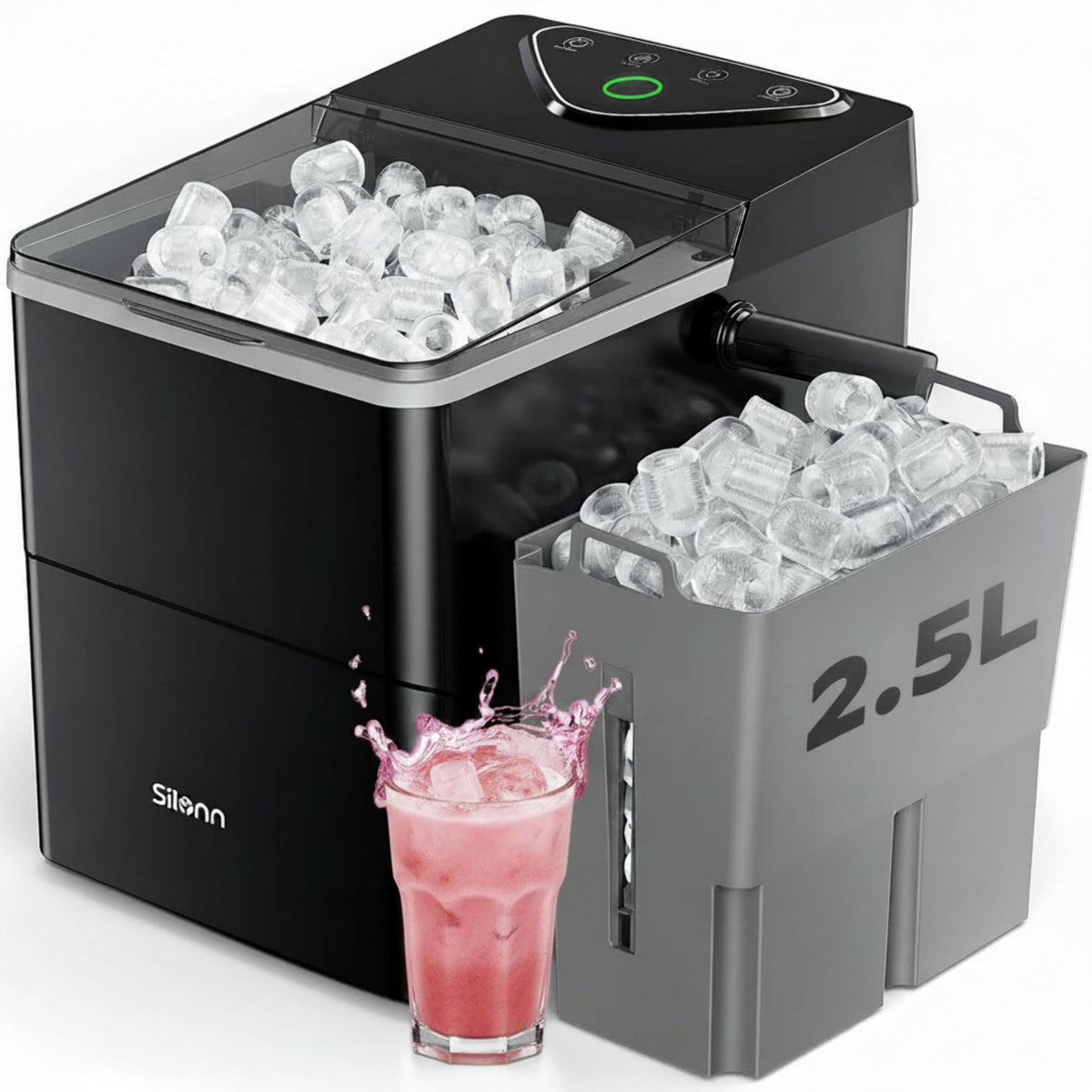 Silonn Countertop Ice Maker, Ice Makers Countertop with 2.5L Expandable Ice Basket & 1.8L Water Tank, 26Lbs/24H, 9 Bullet Ice in 6 Mins, Self-Cleaning, 2 Ice Sizes for Home Kitchen