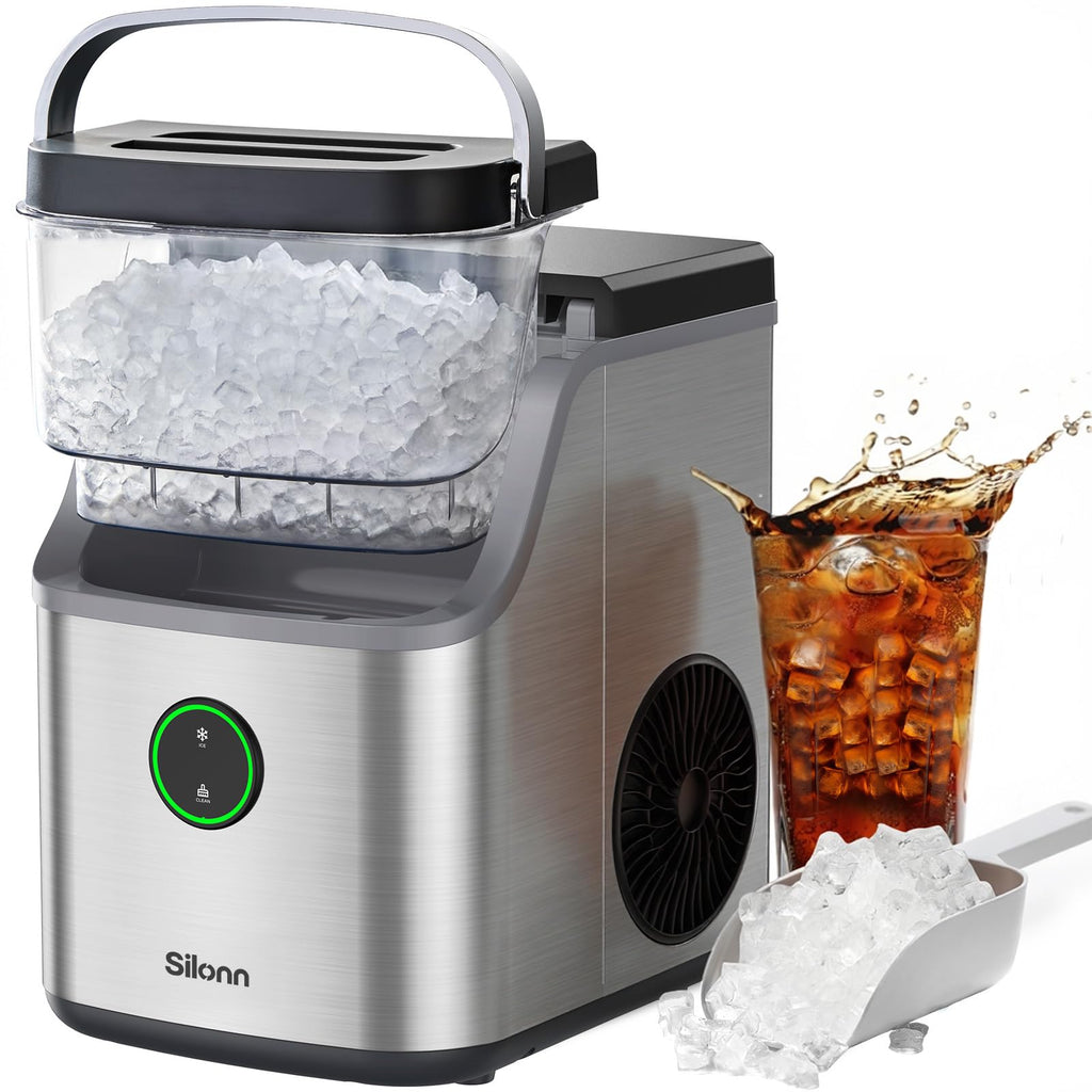Silonn Countertop Ice Maker, Ice Makers Countertop with 2.5L Expandable Ice Basket & 1.8L Water Tank, 26Lbs/24H, 9 Bullet Ice in 6 Mins, Self-Cleaning, 2 Ice Sizes for Home Kitchen
