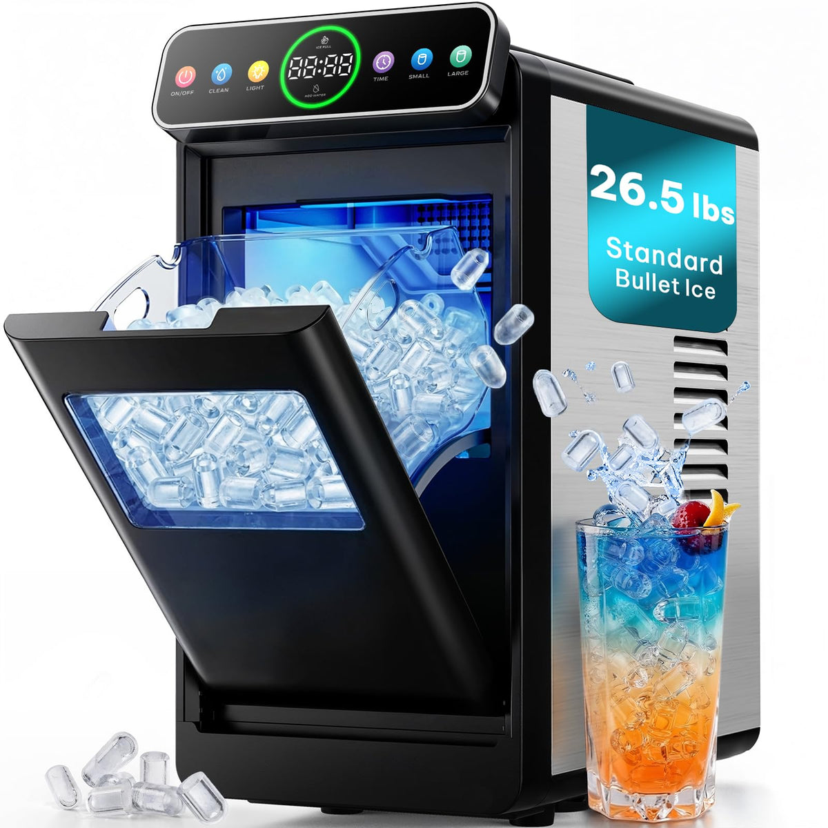 Silonn Ice Maker Countertop, Portable Ice Machine with Carry Handle, Self-Cleaning Ice Makers with Basket and Scoop, 9 Cubes in 6 Mins, 26 lbs per Day, Ideal for Home, Kitchen, Camping, RV
