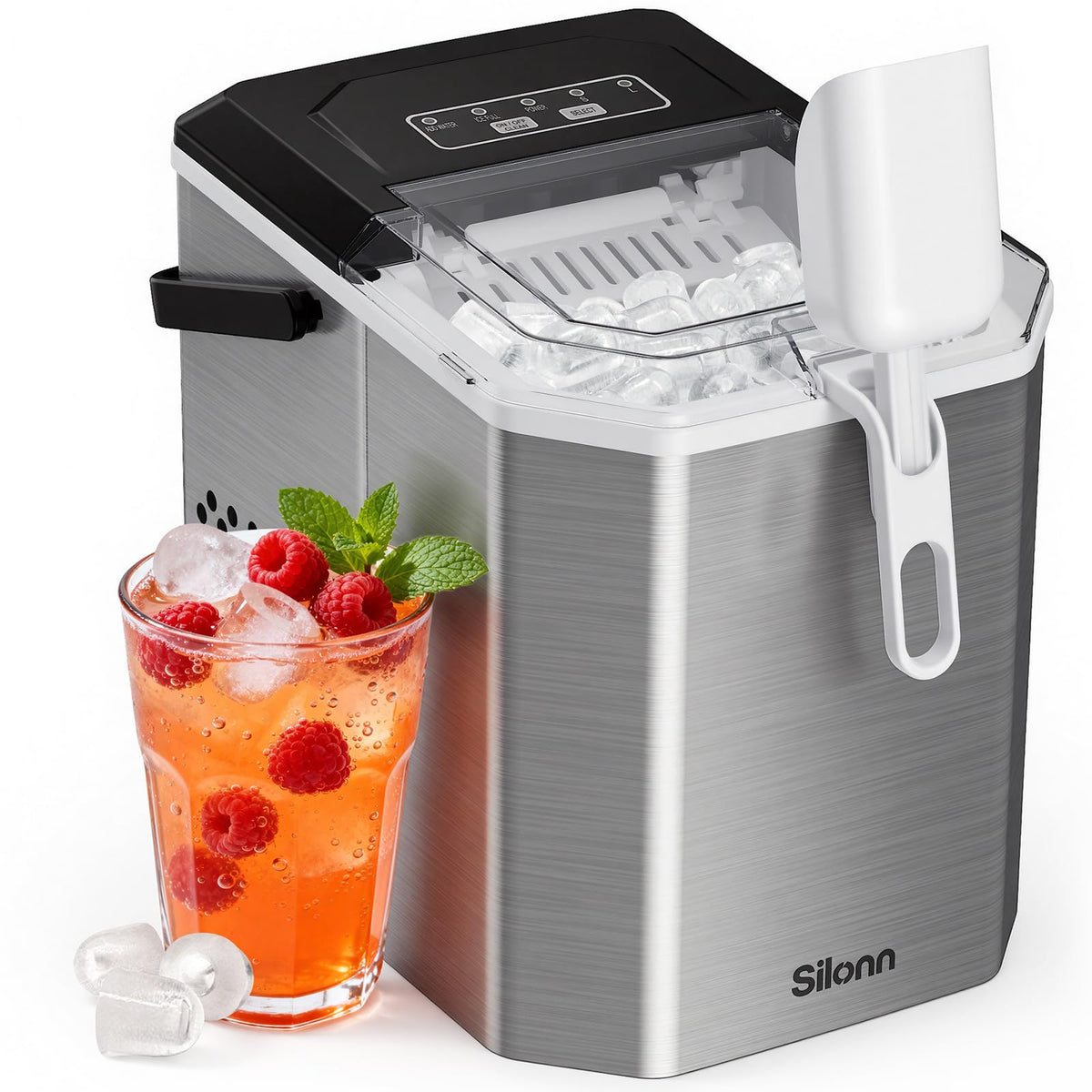 Silonn Countertop Ice Maker, Ice Makers Countertop with 2.5L Expandable Ice Basket & 1.8L Water Tank, 26Lbs/24H, 9 Bullet Ice in 6 Mins, Self-Cleaning, 2 Ice Sizes for Home Kitchen