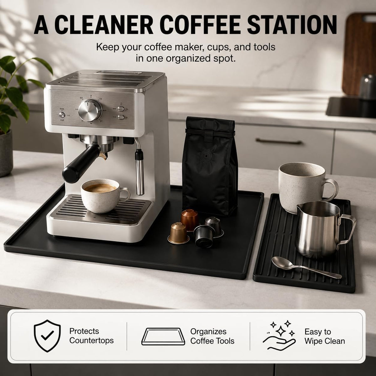 Silicone Coffee Mat with Removable Tray for Coffee Bar Organizer
