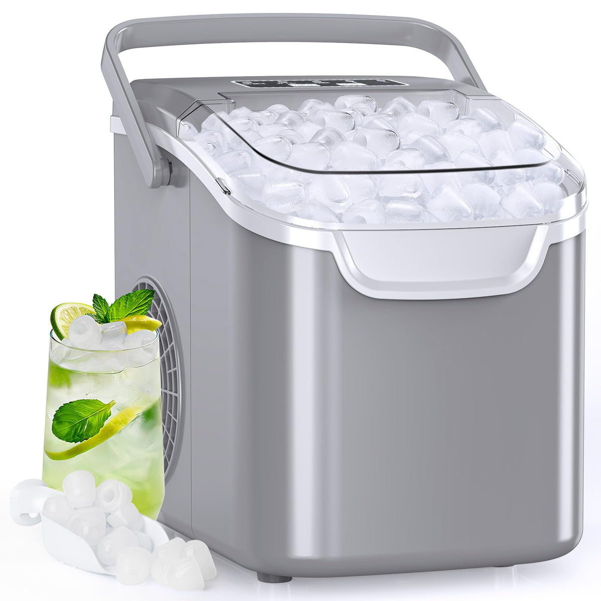 Ice Maker Countertop, Efficient Easy Carry Ice Machine, Self-Cleaning Ice Maker with Ice Scoop & Basket, 9pcs/ 6mins 26.6Lbs Per Day for Home/Office/Kitchen,Black
