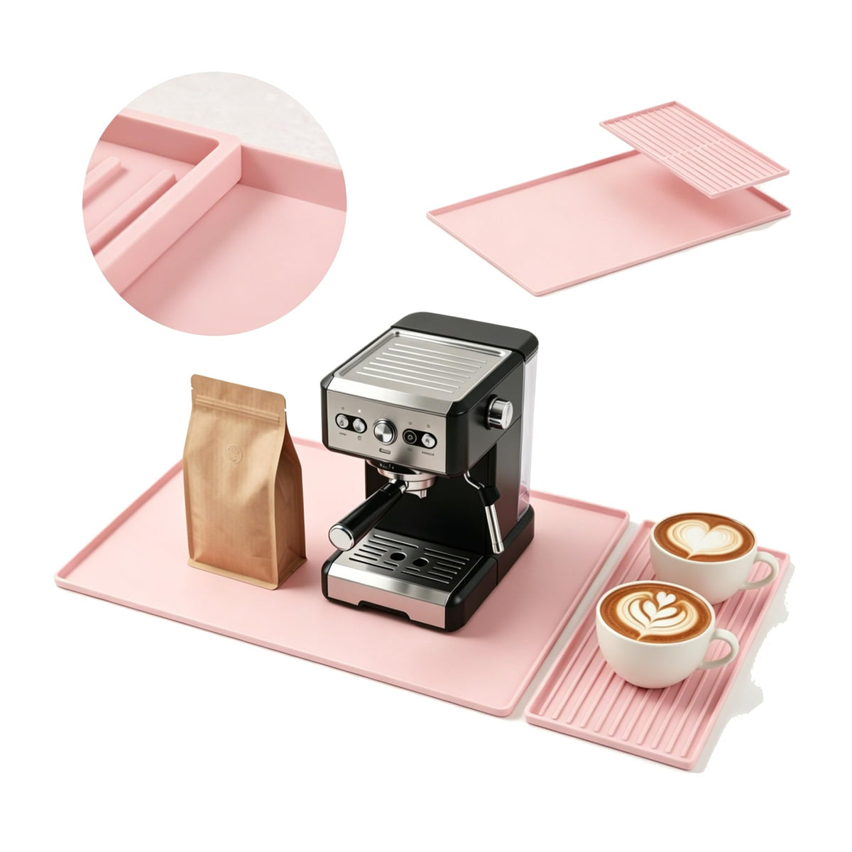 Silicone Coffee Mat with Removable Tray for Coffee Bar Organizer