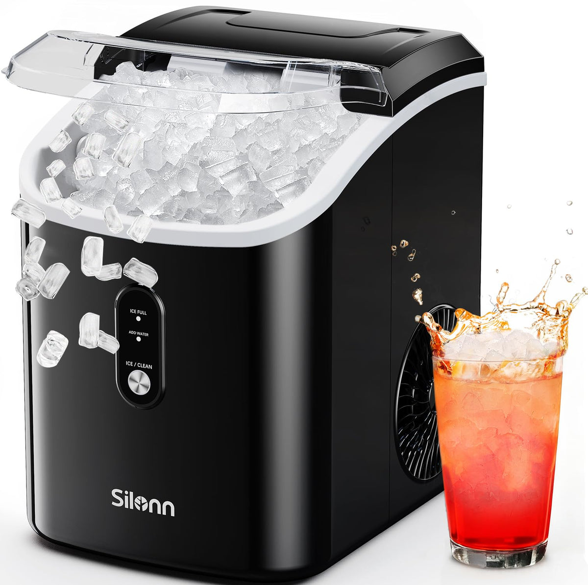 Silonn Countertop Ice Maker with 2.5L Expandable Ice Basket, 26.5lbs/24H, 9 Cubes in 6 Mins, 2 Ice Sizes, Self-Cleaning & LED Touch Control for Home Kitchen Office