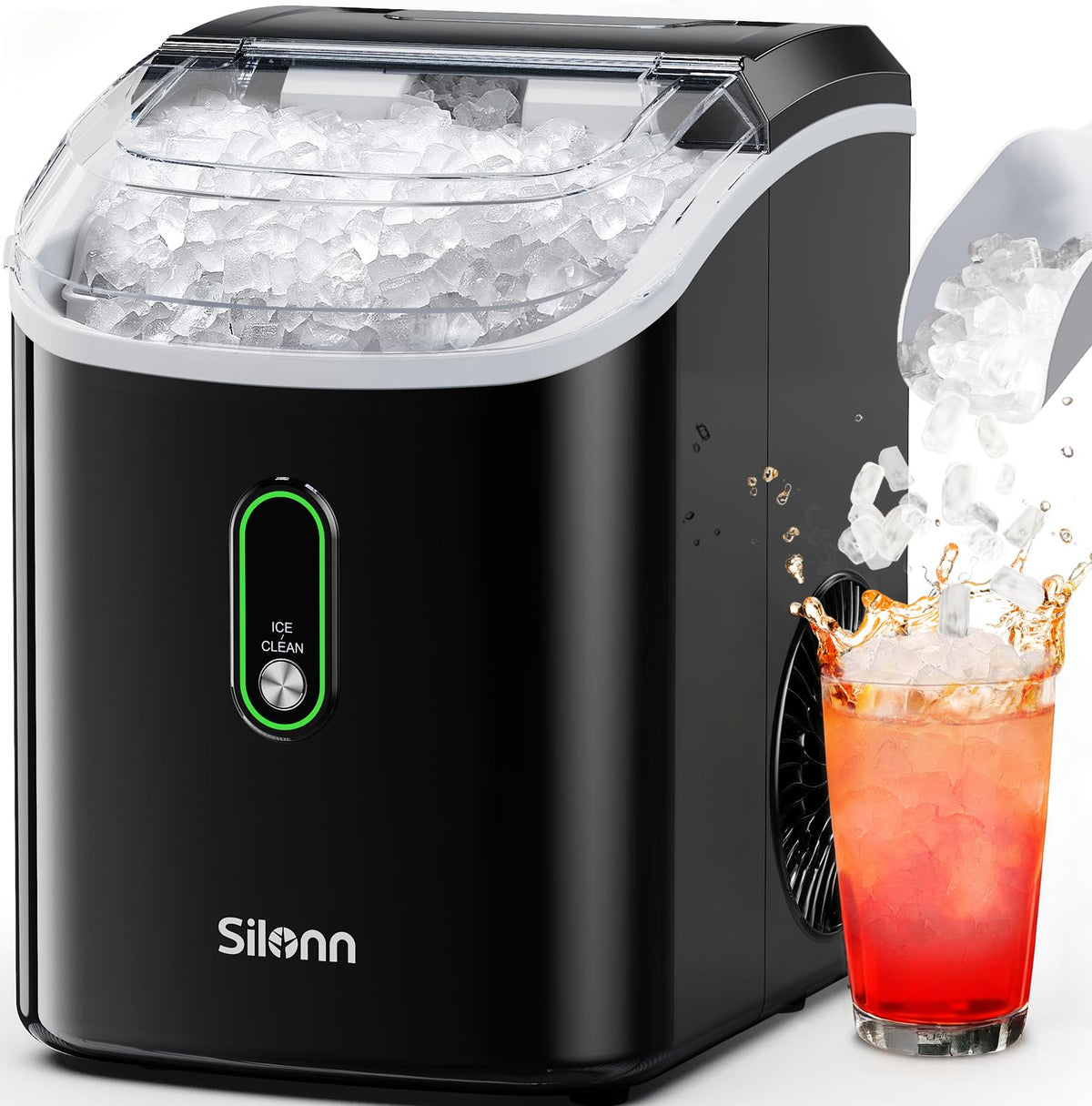 Silonn Countertop Ice Maker with 2.5L Expandable Ice Basket, 26.5lbs/24H, 9 Cubes in 6 Mins, 2 Ice Sizes, Self-Cleaning & LED Touch Control for Home Kitchen Office