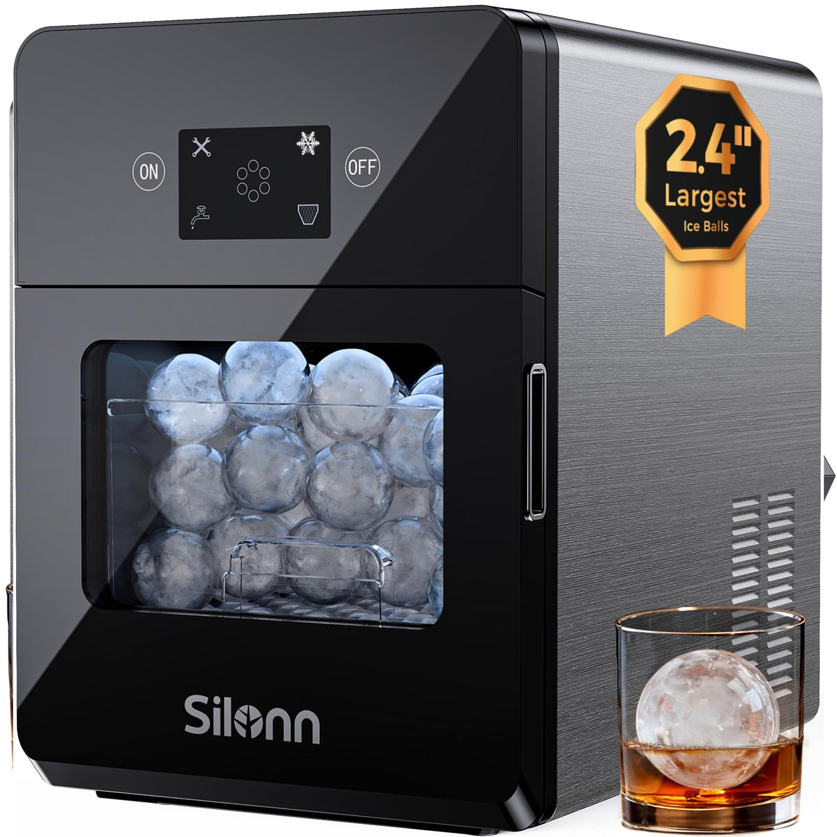 Silonn Countertop Ice Maker, Ice Makers Countertop with 2.5L Expandable Ice Basket & 1.8L Water Tank, 26Lbs/24H, 9 Bullet Ice in 6 Mins, Self-Cleaning, 2 Ice Sizes for Home Kitchen