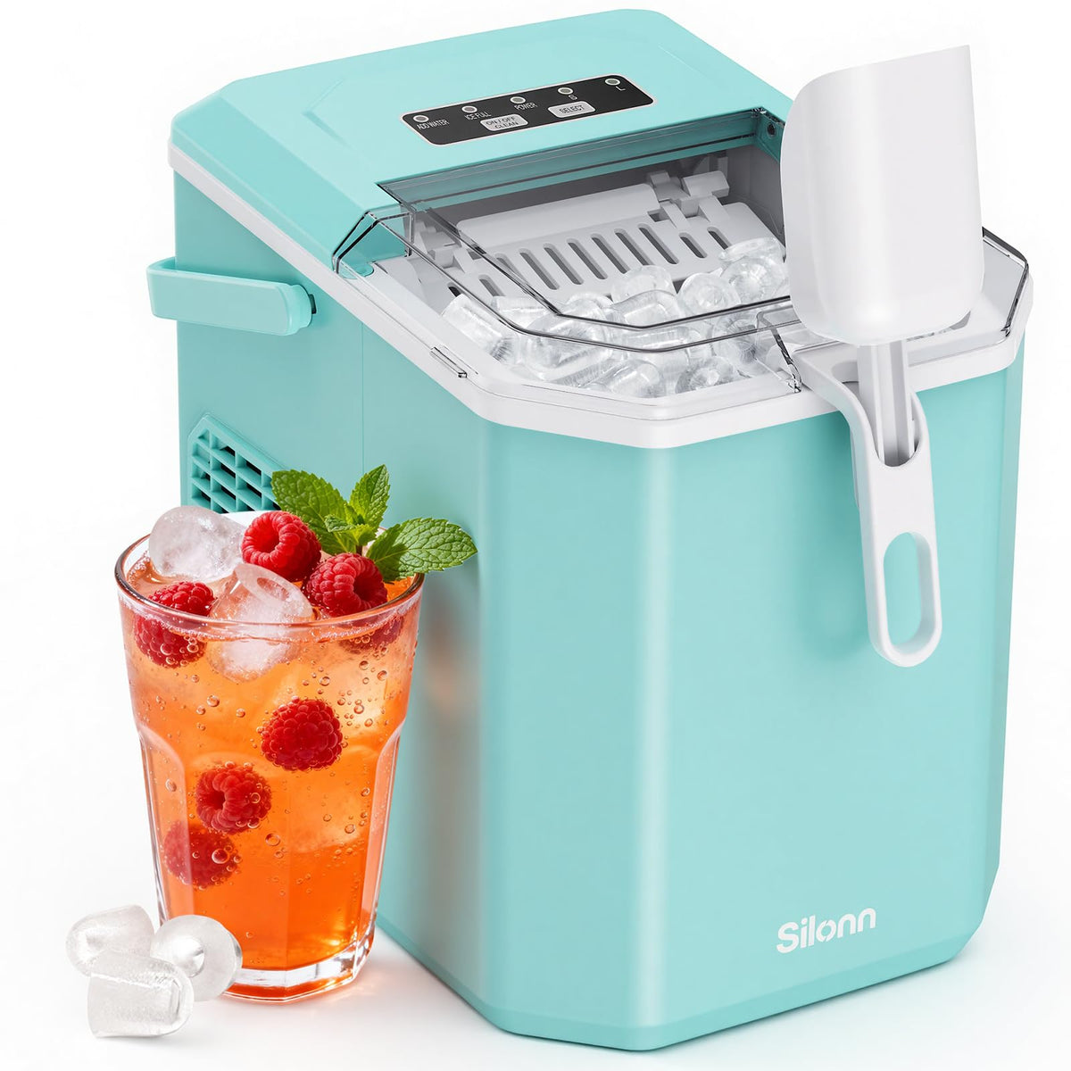 Silonn Countertop Ice Maker, Ice Makers Countertop with 2.5L Expandable Ice Basket & 1.8L Water Tank, 26Lbs/24H, 9 Bullet Ice in 6 Mins, Self-Cleaning, 2 Ice Sizes for Home Kitchen
