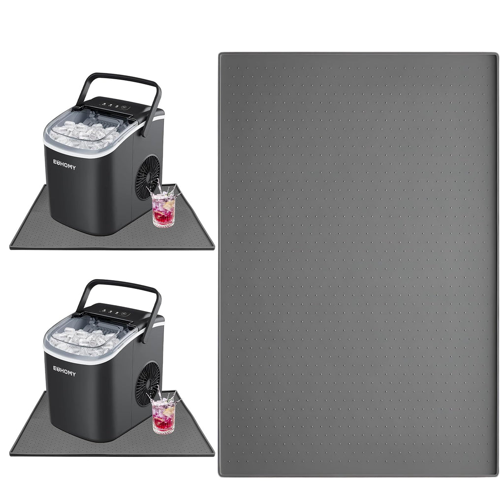 Silicone Ice Makers Countertop Mat Waterproof with Raised Edge Prevents Liquid Spillage, Nugget Ice Machine Countertop Mat with Non-Slip Raised Dots, Portable 19“x12”（Only Mat Not Include Ice Maker）
