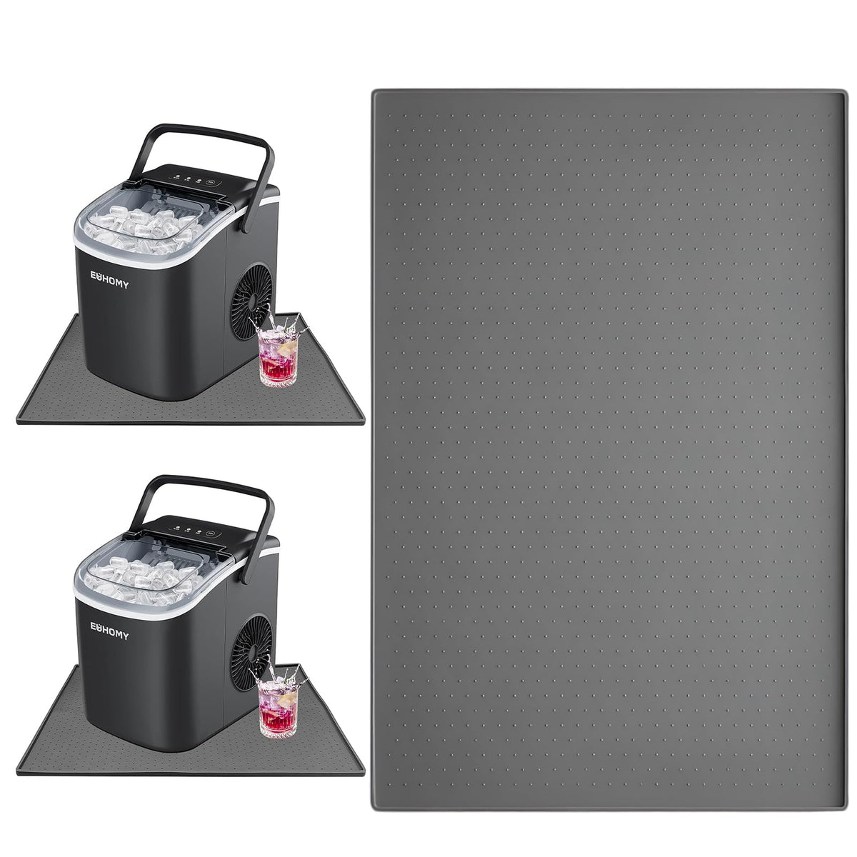 Silicone Ice Makers Countertop Mat Waterproof with Raised Edge Prevents Liquid Spillage, Nugget Ice Machine Countertop Mat with Non-Slip Raised Dots, Portable 19“x12”（Only Mat Not Include Ice Maker）