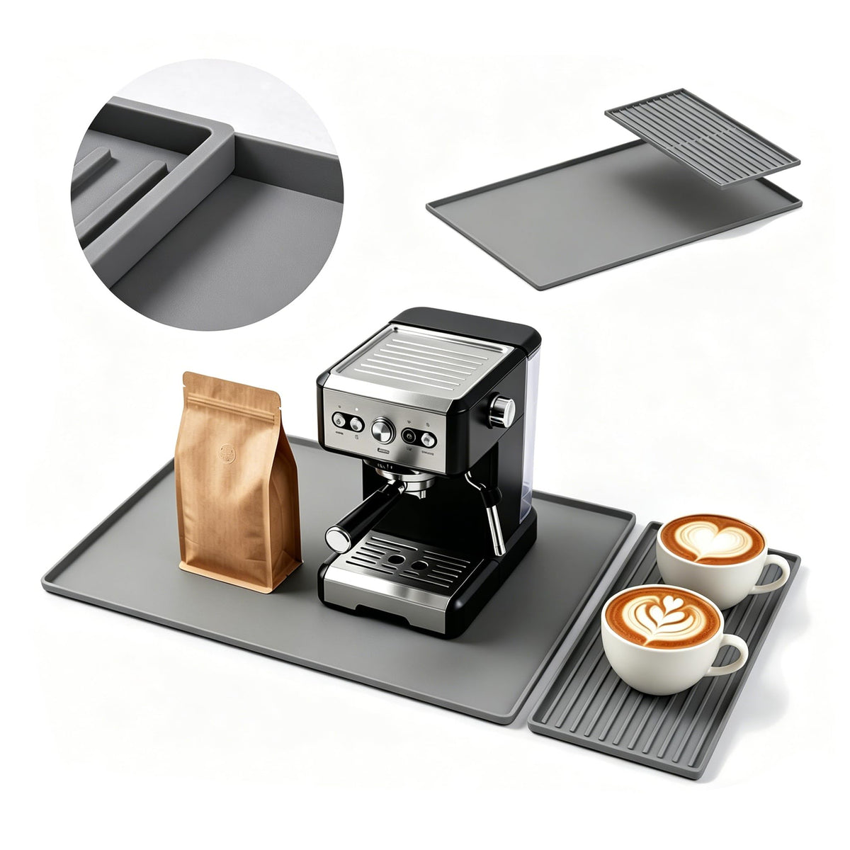 Silicone Coffee Mat with Removable Tray for Coffee Bar Organizer