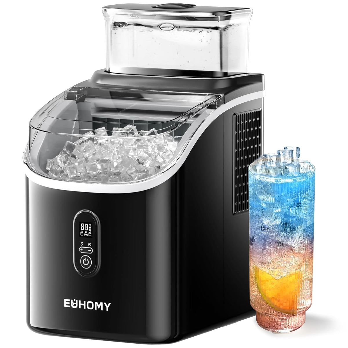 EUHOMY Clear Ice Cube Maker Countertop with 1.5L Top Tank, 34Lbs/Day
