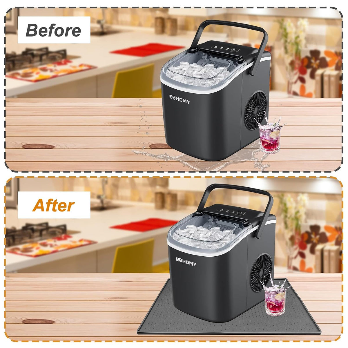 Silicone Ice Makers Countertop Mat Waterproof with Raised Edge Prevents Liquid Spillage, Nugget Ice Machine Countertop Mat with Non-Slip Raised Dots, Portable 19“x12”（Only Mat Not Include Ice Maker）