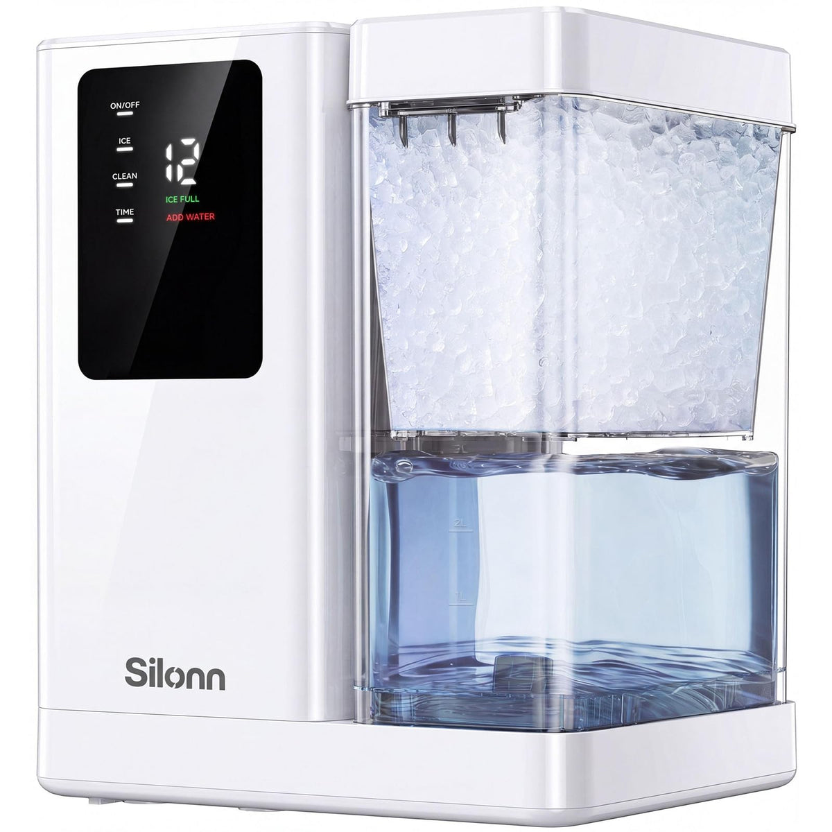 Silonn Countertop Ice Maker with 2.5L Expandable Ice Basket, 26.5lbs/24H, 9 Cubes in 6 Mins, 2 Ice Sizes, Self-Cleaning & LED Touch Control for Home Kitchen Office