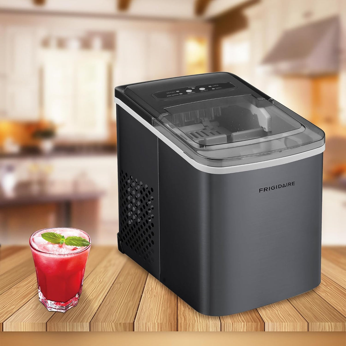 Frigidaire Countertop Portable, 26 lb per Day Bullet Ice Maker Machine (Black Stainless Steel)