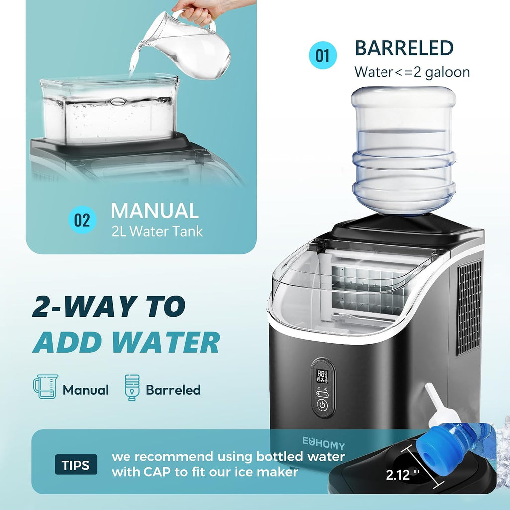 EUHOMY Clear Ice Cube Maker Countertop with 1.5L Top Tank, 34Lbs/Day