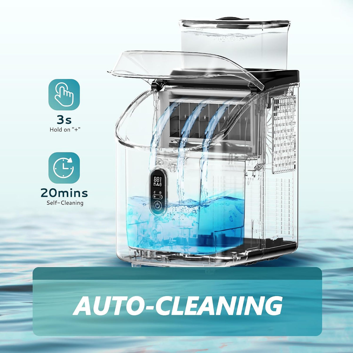 EUHOMY Clear Ice Cube Maker Countertop with 1.5L Top Tank, 34Lbs/Day