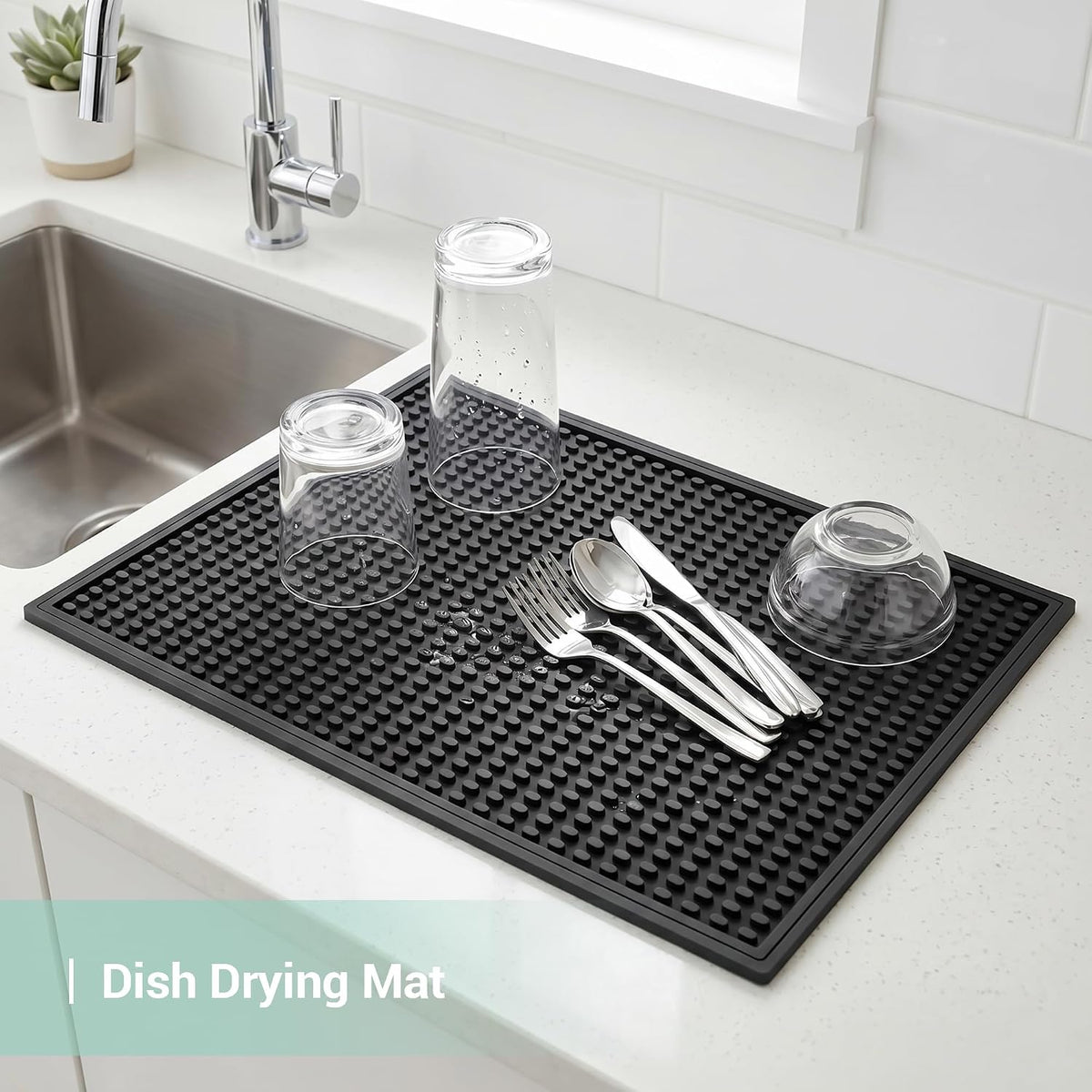 Rubber Bar Mats for Countertop, 12"x18" Black 4 Pack - Heat Resistant Coffee Bar Mat & Spill-proof Dish Drying Mat for Kitchen Counter, Home Bar, Coffee Station - Non-Slip Grip Rubber Mat, Easy Clean