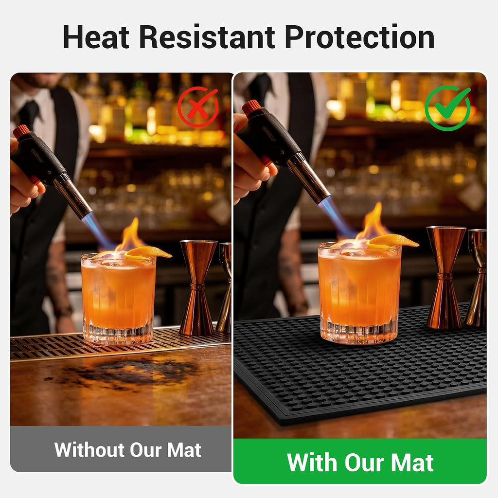 Rubber Bar Mats for Countertop, 12"x18" Black 4 Pack - Heat Resistant Coffee Bar Mat & Spill-proof Dish Drying Mat for Kitchen Counter, Home Bar, Coffee Station - Non-Slip Grip Rubber Mat, Easy Clean